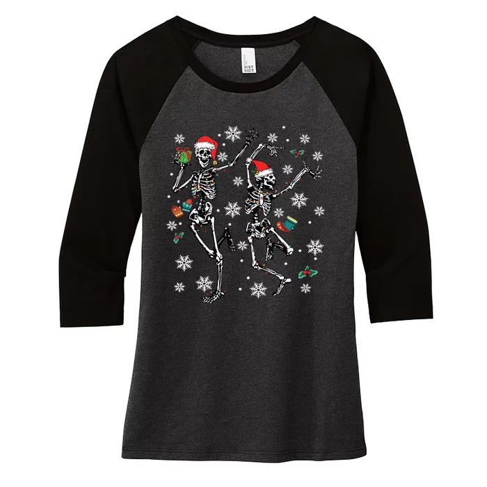 Xmas Tree Christmas Lights Christmas Skeleton Dancing Women's Tri-Blend 3/4-Sleeve Raglan Shirt