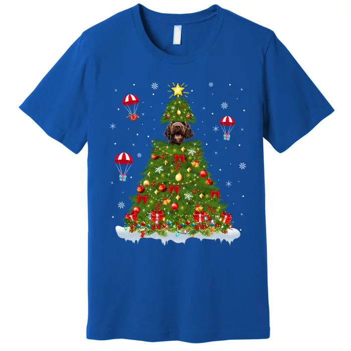 Xmas Tree Decorations Lights Santa Poodle Dog Christmas Gift Premium T-Shirt