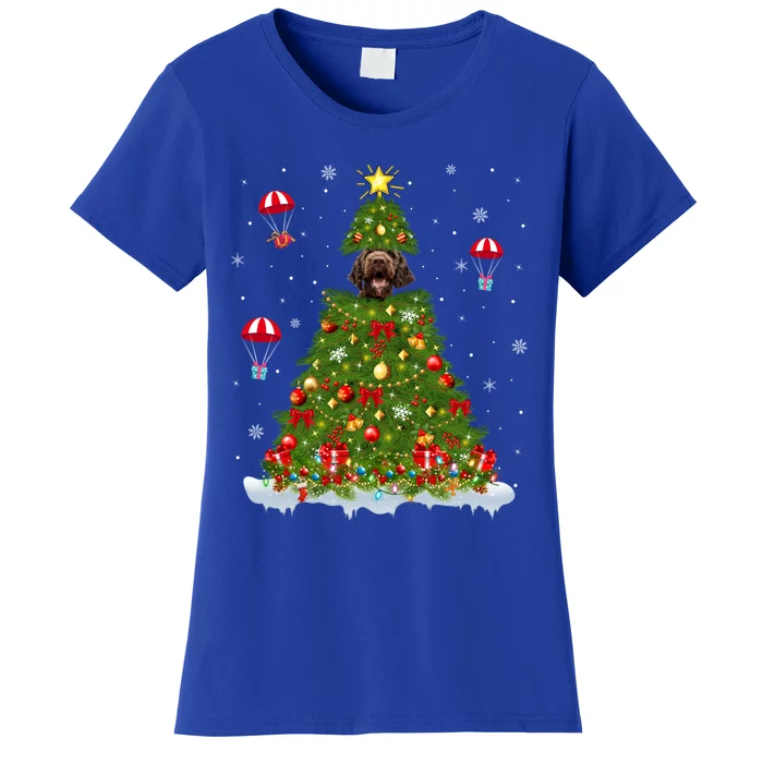 Xmas Tree Decorations Lights Santa Poodle Dog Christmas Gift Women's T-Shirt