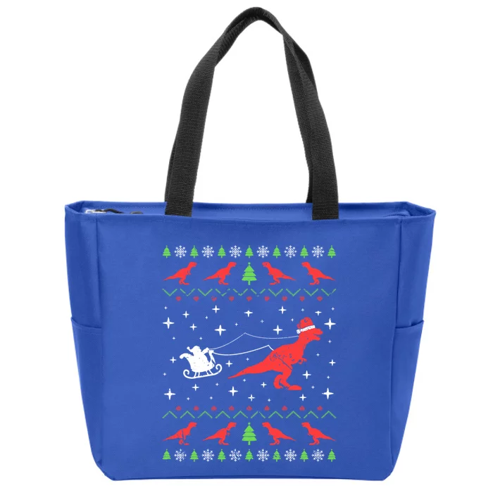 Xmas Trex Dinosaur Ugly Christmas Sweater Cool Gift Zip Tote Bag