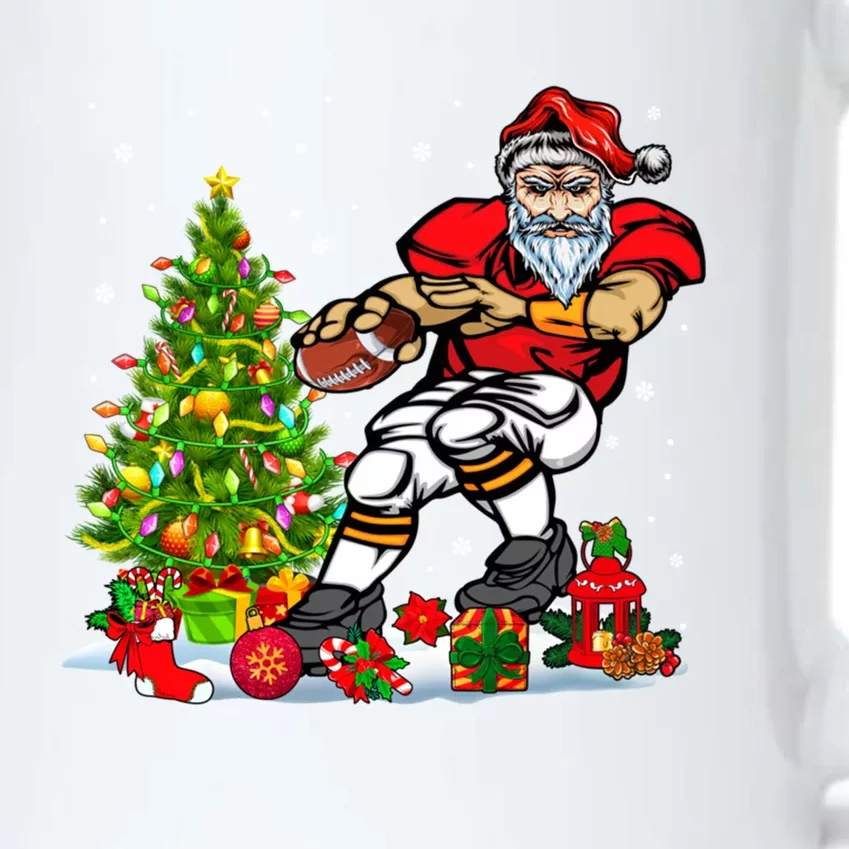 Xmas Tree Light Presents Santa Playing Football Player Lover Funny Gift Black Color Changing Mug