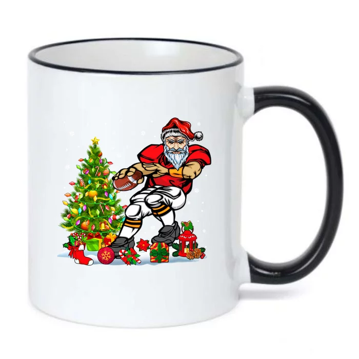 Xmas Tree Light Presents Santa Playing Football Player Lover Funny Gift Black Color Changing Mug