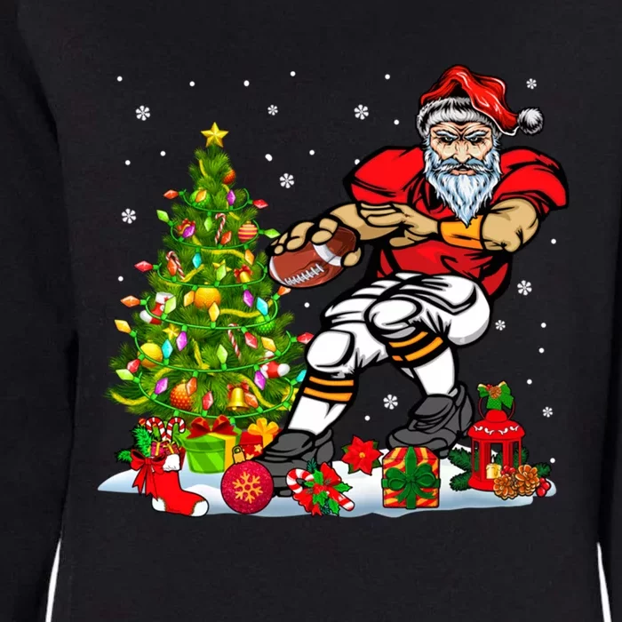 Xmas Tree Light Presents Santa Playing Football Player Lover Funny Gift Womens California Wash Sweatshirt