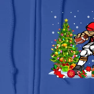 Xmas Tree Light Presents Santa Playing Football Player Lover Funny Gift Full Zip Hoodie