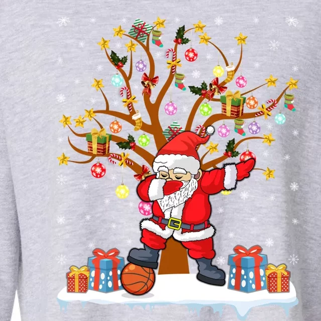 Xmas Tree Lighting Dabbing Santa Basketball Christmas Cute Gift Cropped Pullover Crew