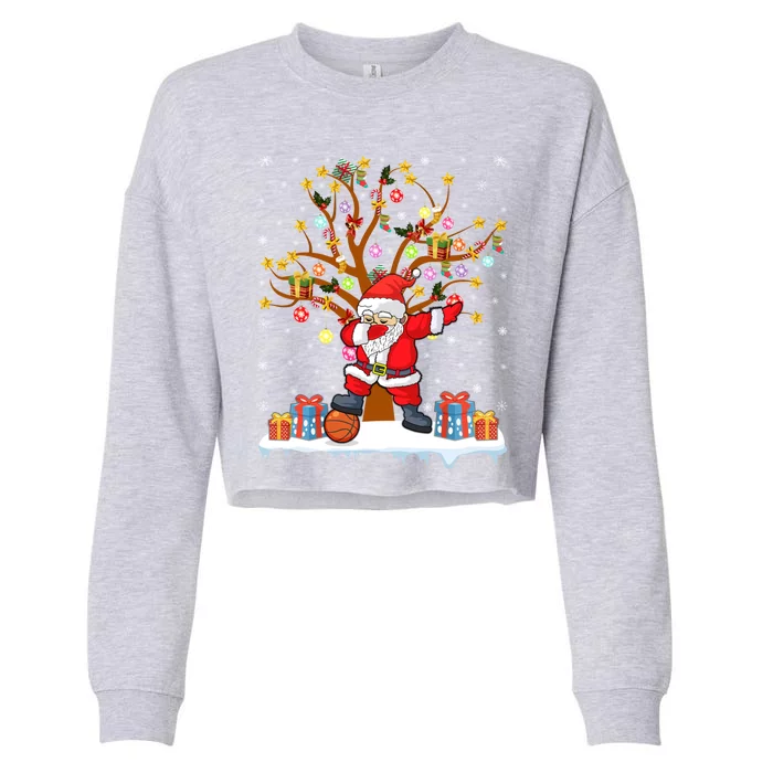 Xmas Tree Lighting Dabbing Santa Basketball Christmas Cute Gift Cropped Pullover Crew