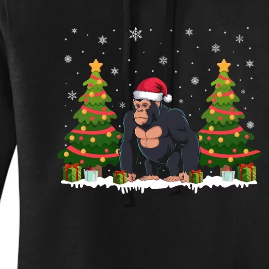 Xmas Tree Lights Ape Santa Hat Christmas Sweater Women's Pullover Hoodie