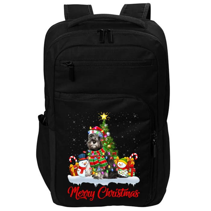 Xmas Tree Lighting Santa Miniature Schnauzer Dog Christmas Gift Impact Tech Backpack