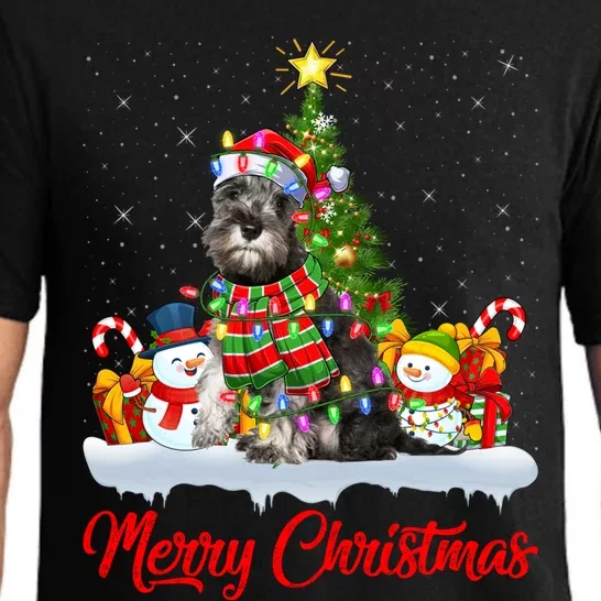 Xmas Tree Lighting Santa Miniature Schnauzer Dog Christmas Gift Pajama Set