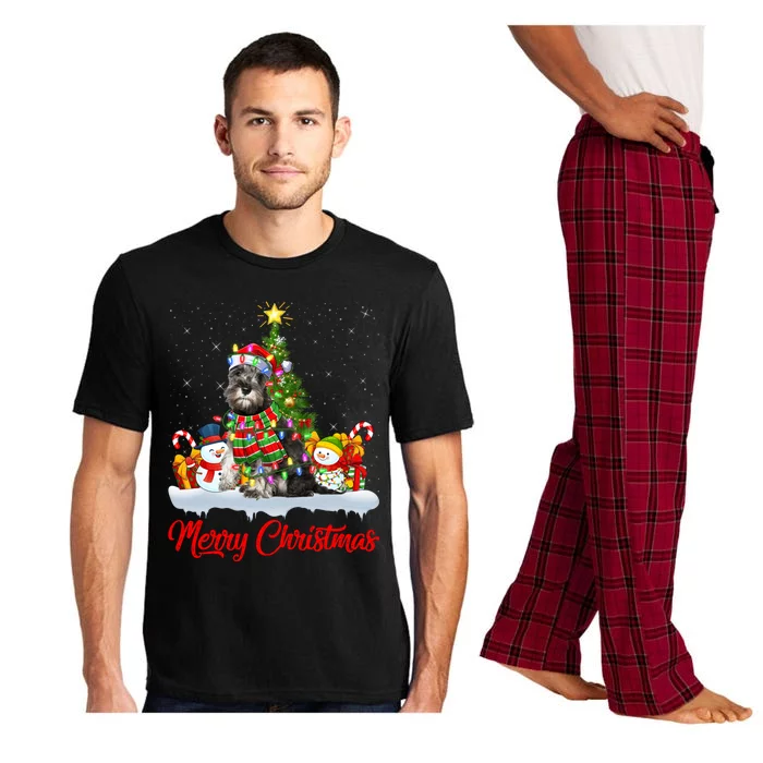 Xmas Tree Lighting Santa Miniature Schnauzer Dog Christmas Gift Pajama Set