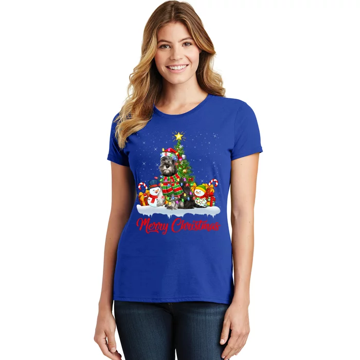 Xmas Tree Lighting Santa Miniature Schnauzer Dog Christmas Gift Women's T-Shirt