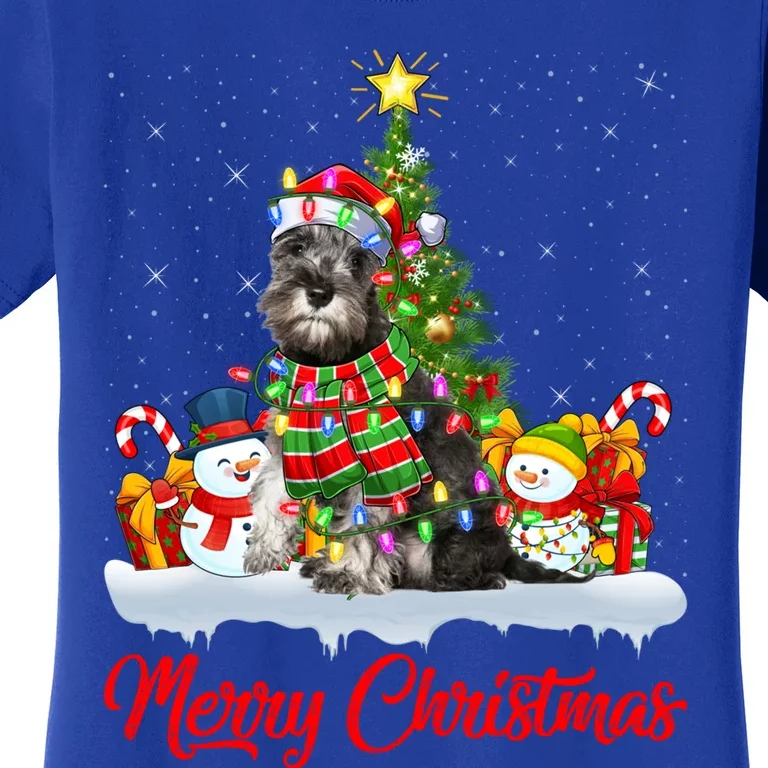 Xmas Tree Lighting Santa Miniature Schnauzer Dog Christmas Gift Women's T-Shirt