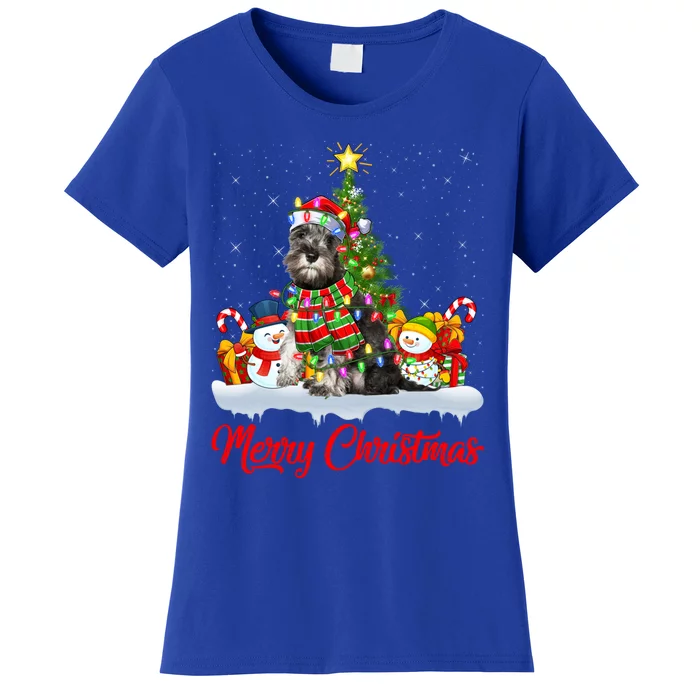 Xmas Tree Lighting Santa Miniature Schnauzer Dog Christmas Gift Women's T-Shirt