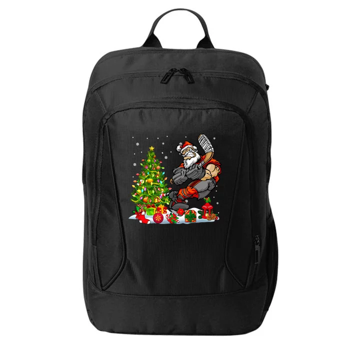 Xmas Tree Light Presents Santa Playing Hockey Player Lover Gift City Backpack