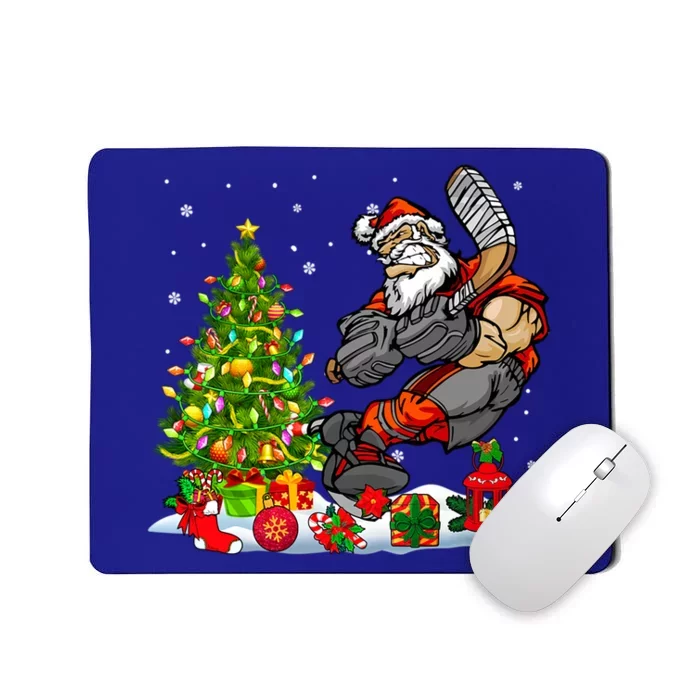 Xmas Tree Light Presents Santa Playing Hockey Player Lover Gift Mousepad