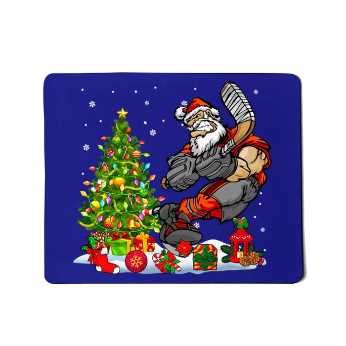 Xmas Tree Light Presents Santa Playing Hockey Player Lover Gift Mousepad