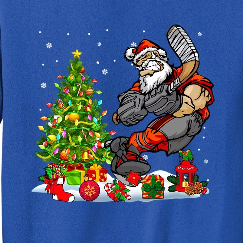 Xmas Tree Light Presents Santa Playing Hockey Player Lover Gift Tall Sweatshirt