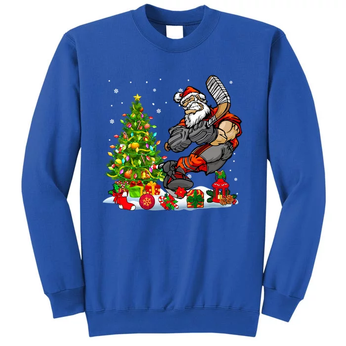 Xmas Tree Light Presents Santa Playing Hockey Player Lover Gift Tall Sweatshirt