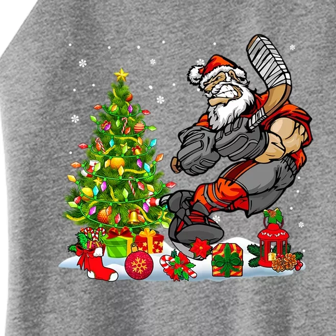 Xmas Tree Light Presents Santa Playing Hockey Player Lover Gift Women’s Perfect Tri Rocker Tank