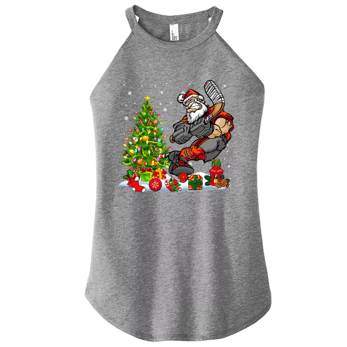 Xmas Tree Light Presents Santa Playing Hockey Player Lover Gift Women’s Perfect Tri Rocker Tank