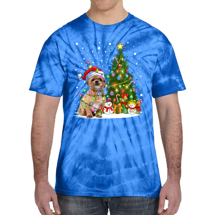 Xmas Tree Lighting Santa Shih Tzu Dog Christmas Gift Tie-Dye T-Shirt