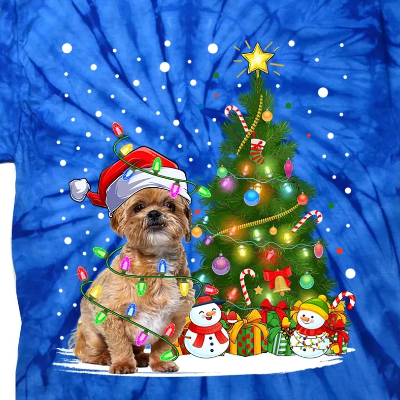 Xmas Tree Lighting Santa Shih Tzu Dog Christmas Gift Tie-Dye T-Shirt