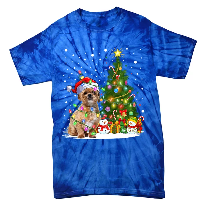 Xmas Tree Lighting Santa Shih Tzu Dog Christmas Gift Tie-Dye T-Shirt