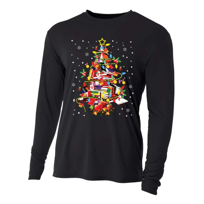 Xmas Tree Library Xmas Lights Tree Book Lover Librarian Cooling Performance Long Sleeve Crew