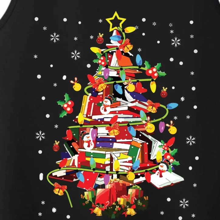 Xmas Tree Library Xmas Lights Tree Book Lover Librarian Performance Tank