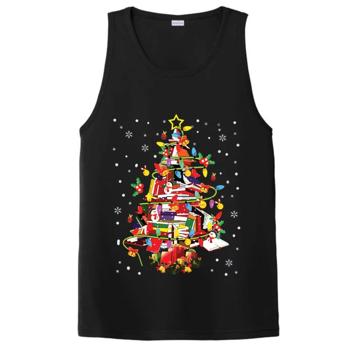 Xmas Tree Library Xmas Lights Tree Book Lover Librarian Performance Tank