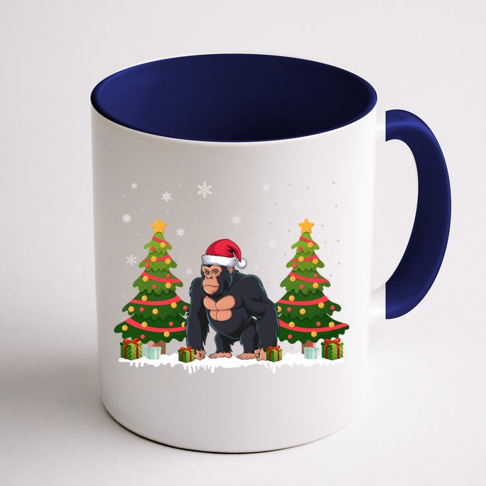 Xmas Tree Lights Ape Santa Hat Christmas Great Gift Front & Back Coffee Mug