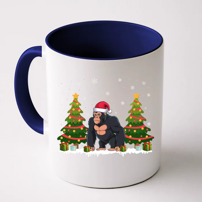 Xmas Tree Lights Ape Santa Hat Christmas Great Gift Front & Back Coffee Mug