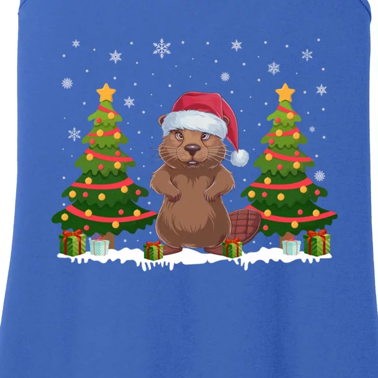 Xmas Tree Lights Beaver Santa Hat Christmas Funny Gift Ladies Essential Tank