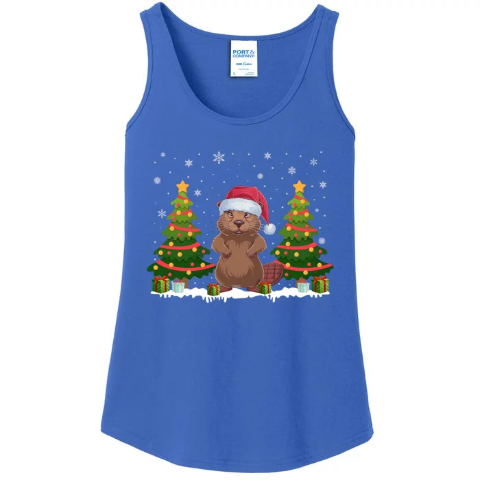 Xmas Tree Lights Beaver Santa Hat Christmas Funny Gift Ladies Essential Tank