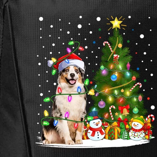 Xmas Tree Lighting Santa Australian Shepherd Dog Christmas Cool Gift City Backpack