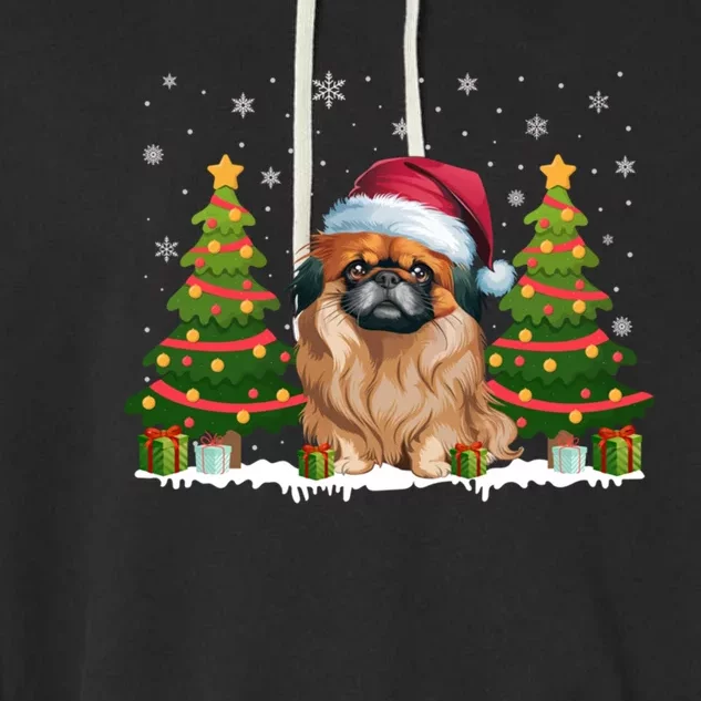 Xmas Tree Lights Pekingese Dog Santa Hat Christmas Meaningful Gift Garment-Dyed Fleece Hoodie