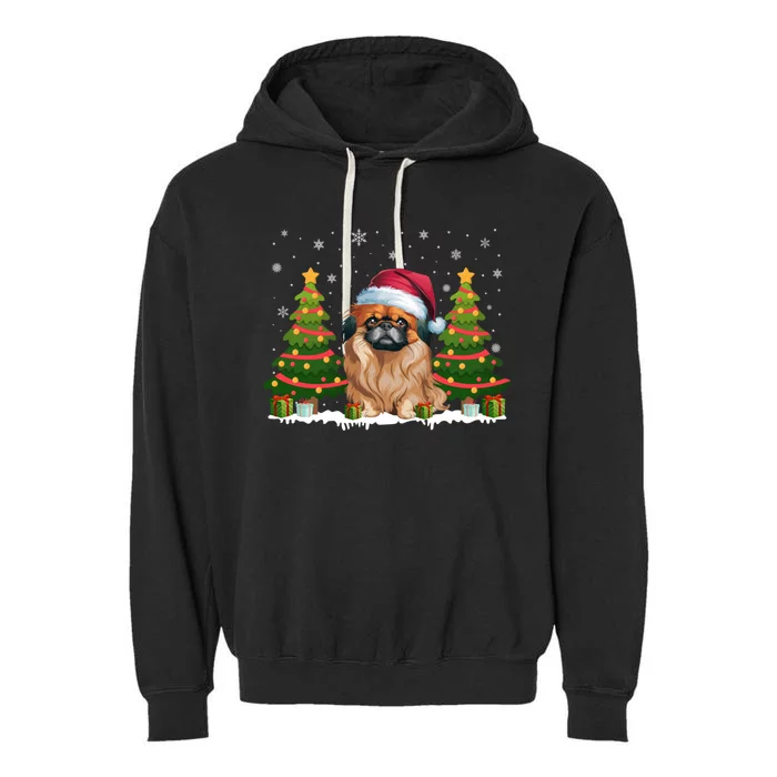 Xmas Tree Lights Pekingese Dog Santa Hat Christmas Meaningful Gift Garment-Dyed Fleece Hoodie