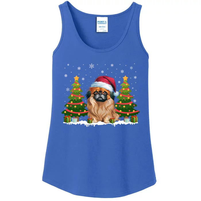 Xmas Tree Lights Pekingese Dog Santa Hat Christmas Meaningful Gift Ladies Essential Tank