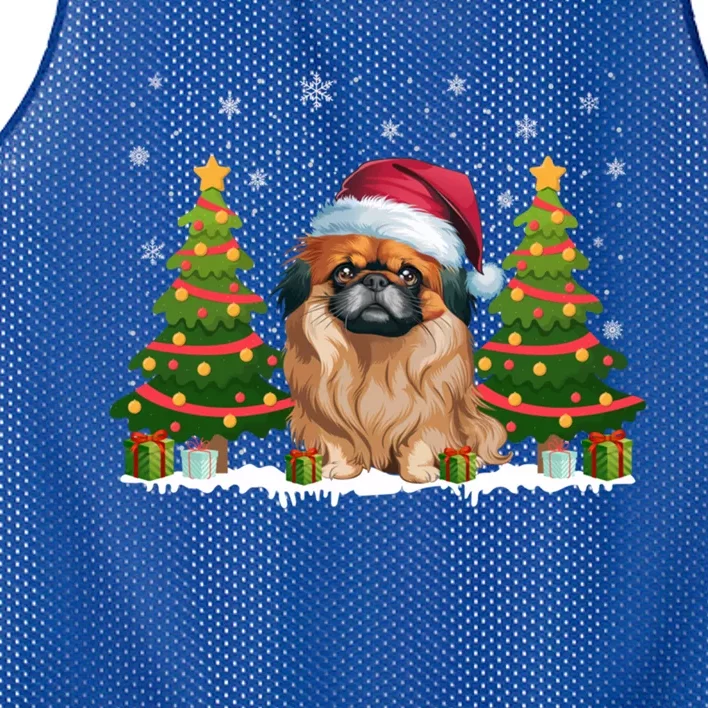 Xmas Tree Lights Pekingese Dog Santa Hat Christmas Meaningful Gift Mesh Reversible Basketball Jersey Tank