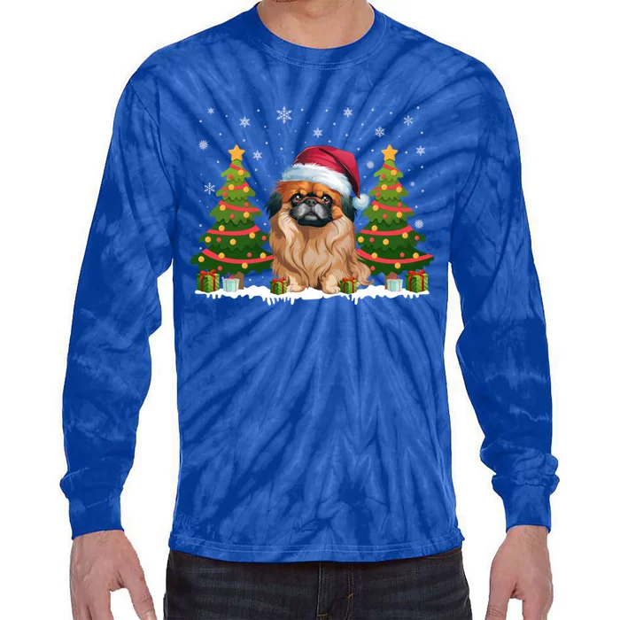 Xmas Tree Lights Pekingese Dog Santa Hat Christmas Meaningful Gift Tie-Dye Long Sleeve Shirt