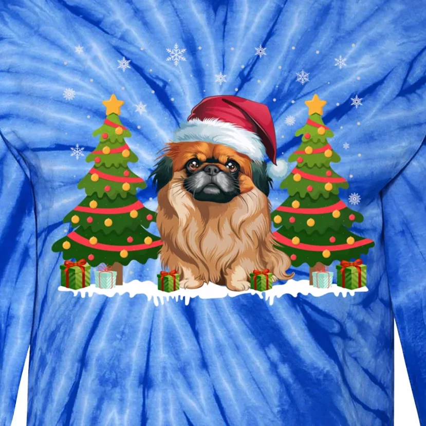 Xmas Tree Lights Pekingese Dog Santa Hat Christmas Meaningful Gift Tie-Dye Long Sleeve Shirt