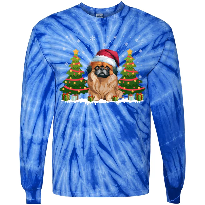 Xmas Tree Lights Pekingese Dog Santa Hat Christmas Meaningful Gift Tie-Dye Long Sleeve Shirt