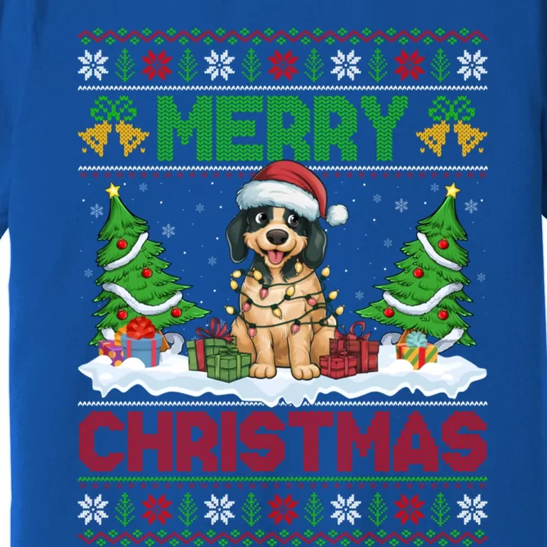 Xmas Tree Lighting Ugly Santa Hat Pudelpointer Dog Christmas Premium T-Shirt