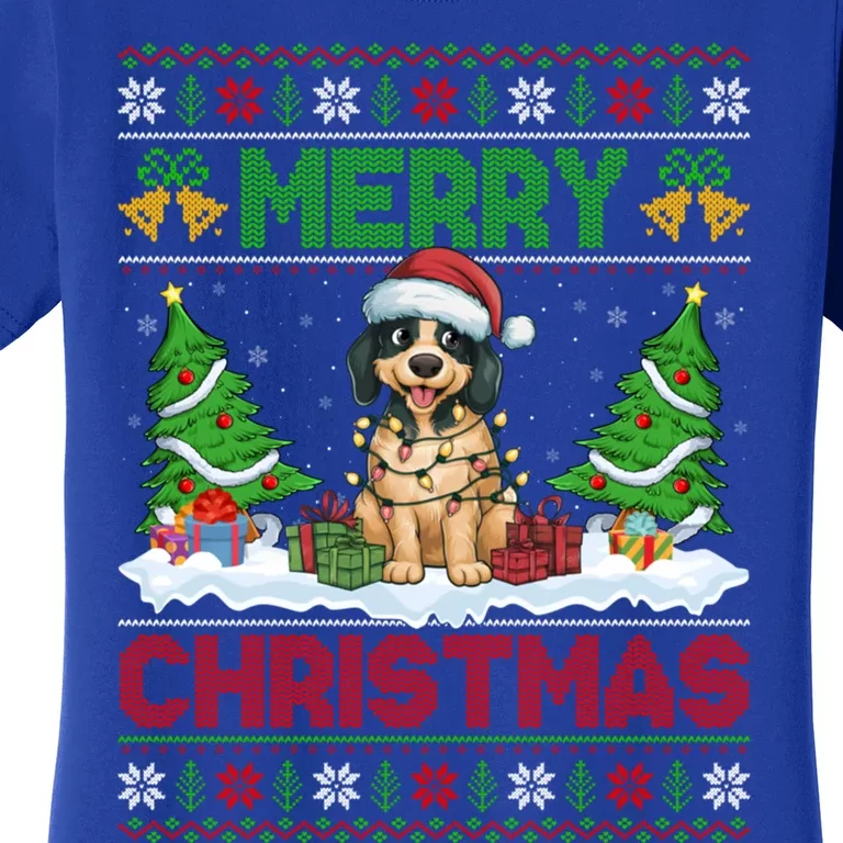 Xmas Tree Lighting Ugly Santa Hat Pudelpointer Dog Christmas Women's T-Shirt