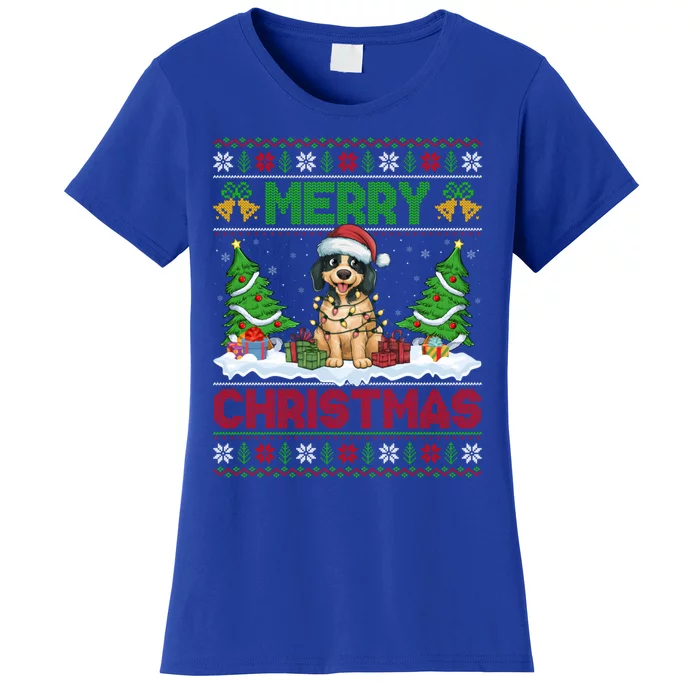 Xmas Tree Lighting Ugly Santa Hat Pudelpointer Dog Christmas Women's T-Shirt