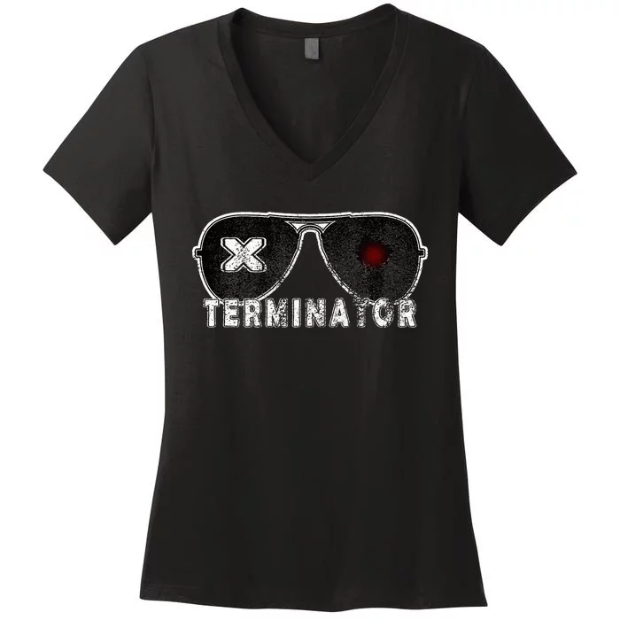 X Terminator Pest Control Sunglasses Vintage Retro Black Women's V-Neck T-Shirt