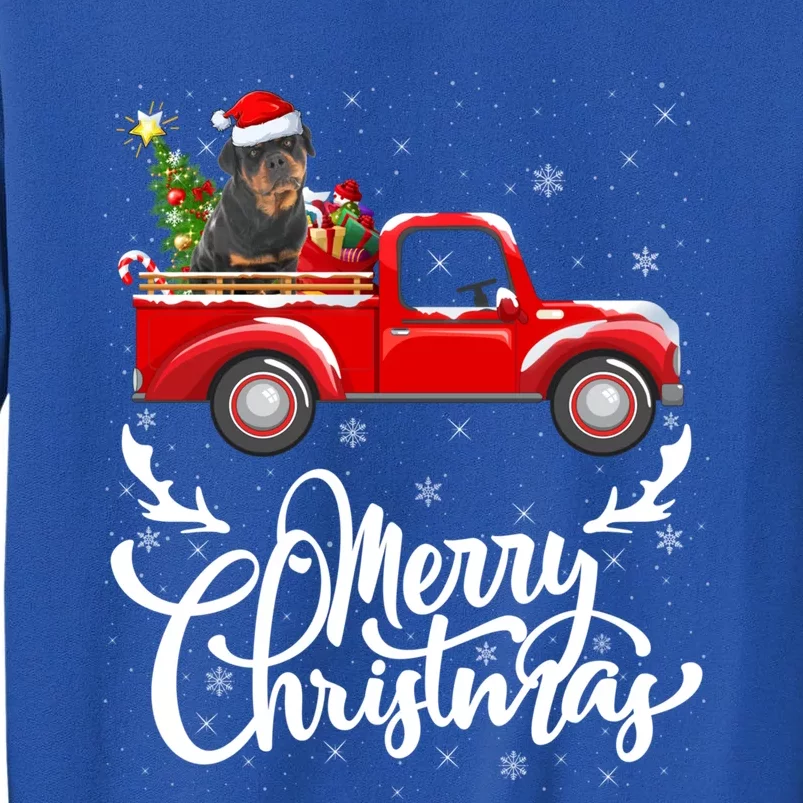 Xmas Tree Rottweiler Dog Riding Red Truck Merry Christmas Cool Gift Tall Sweatshirt