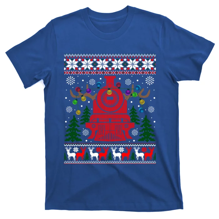 Xmas Train Reindeer Christmas Railroad Ugly Sweater Gift T-Shirt