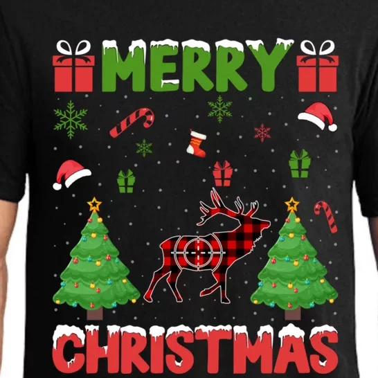 Xmas Tree Red Buffalo Plaid Deer Hunting Ugly Christmas Gift Pajama Set