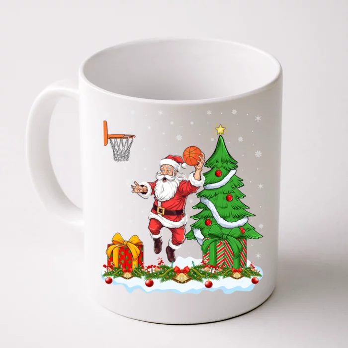 Xmas Tree Santa Playing Basketball Christmas Gift Front & Back Coffee Mug